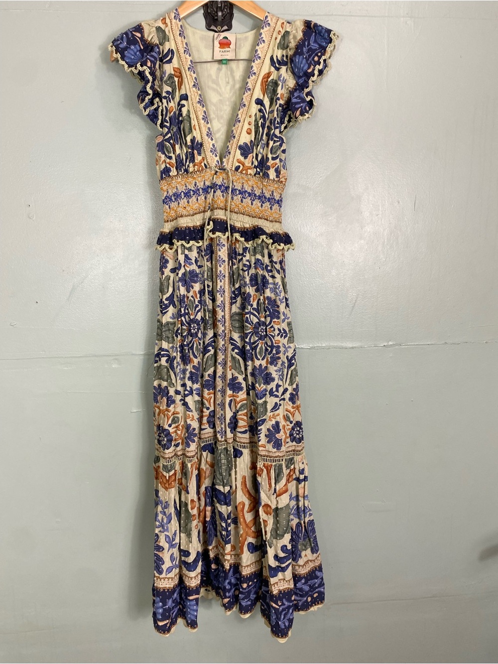 Farm Rio Ocean Tapestry Cotton Maxi Dress Floral Sundress XS - Picture 2 of 7